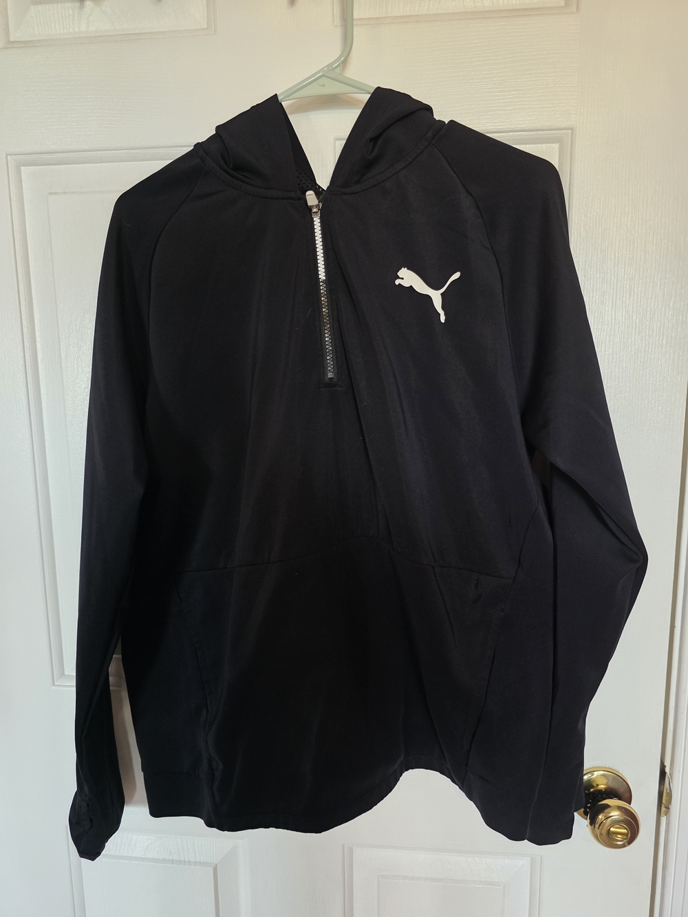 Puma Black Half-Zip Hooded Sweatshirt with White Logo